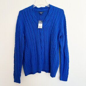 Chaps Sweater Womens XL Extra Large Blue Cotton Cable Knit V Neck Preppy Tennis